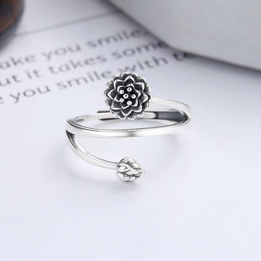 Silver Triple Wrap Lotus Ring - Beauty, Wisdom & Purity