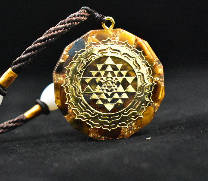 Sacred Sri Yantra Orgonite Necklace - Tiger’s Eye