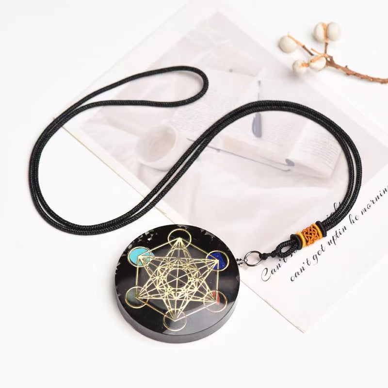 Black Tourmaline Metatron’s Cube Orgonite Protection Necklace