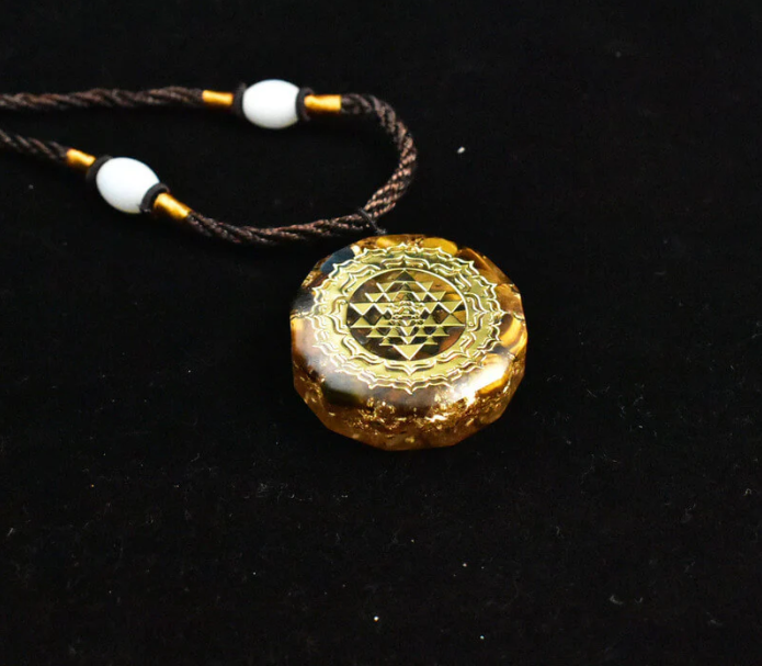 Sacred Sri Yantra Orgonite Necklace - Tiger’s Eye