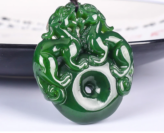 Lucky Double Pixiu Hetian Jade Necklace - Fulfill Dreams & Money Luck