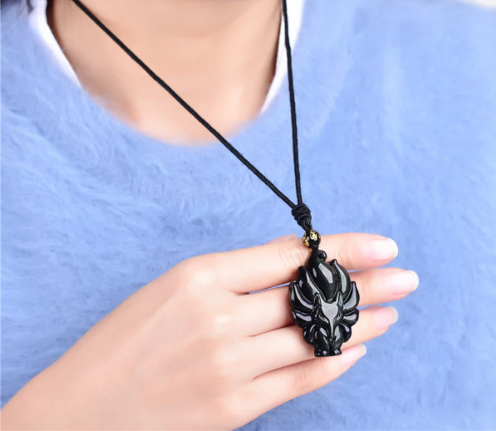 Nine-Tailed Fox Rainbow Obsidian Necklace - Love & Fidelity