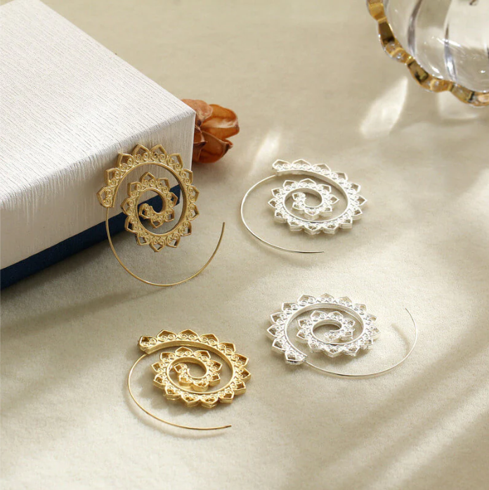 Spiral Hippie Hoops - Large Statement Earrings