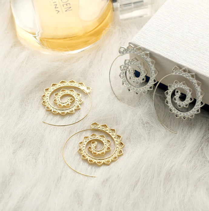 Spiral Hippie Hoops - Large Statement Earrings