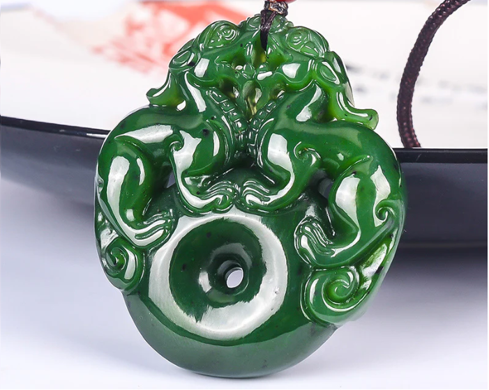 Lucky Double Pixiu Hetian Jade Necklace - Fulfill Dreams & Money Luck