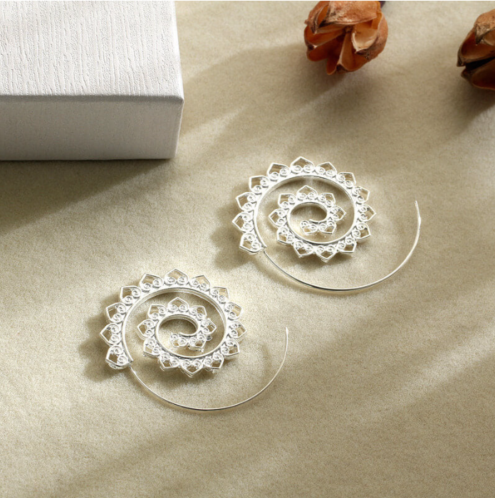 Spiral Hippie Hoops - Large Statement Earrings