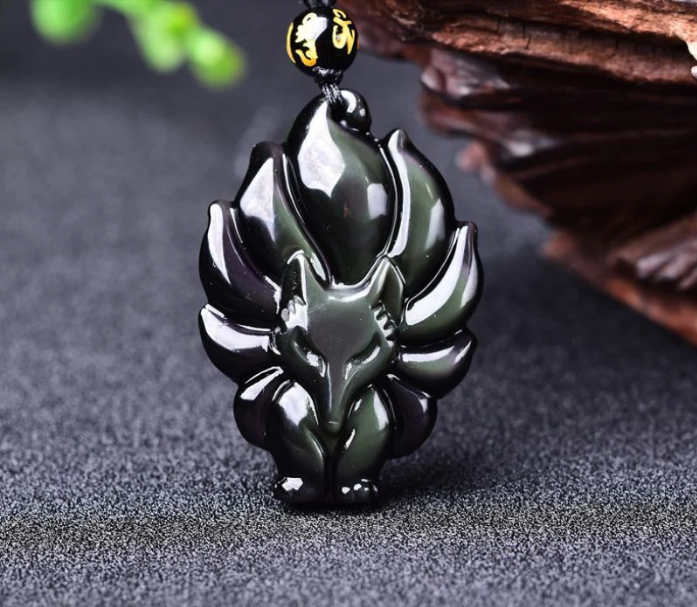 Nine-Tailed Fox Rainbow Obsidian Necklace - Love & Fidelity