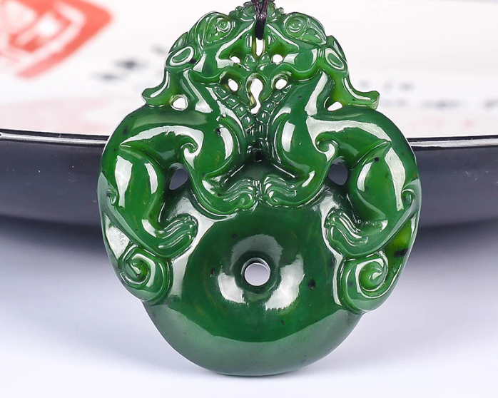 Lucky Double Pixiu Hetian Jade Necklace - Fulfill Dreams & Money Luck