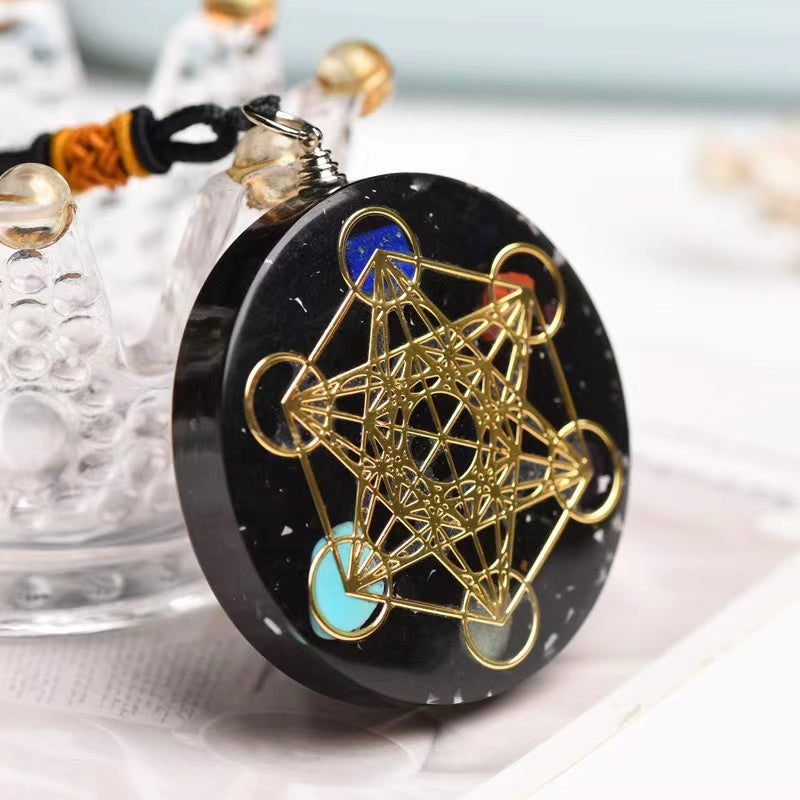 Black Tourmaline Metatron’s Cube Orgonite Protection Necklace